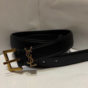 Saint Laurent Black Belt with Gold YSL Buckle